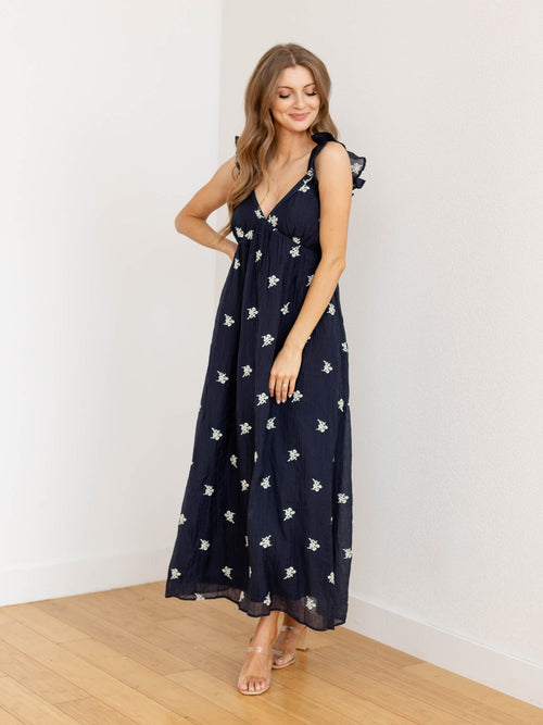 navy floral midi dress