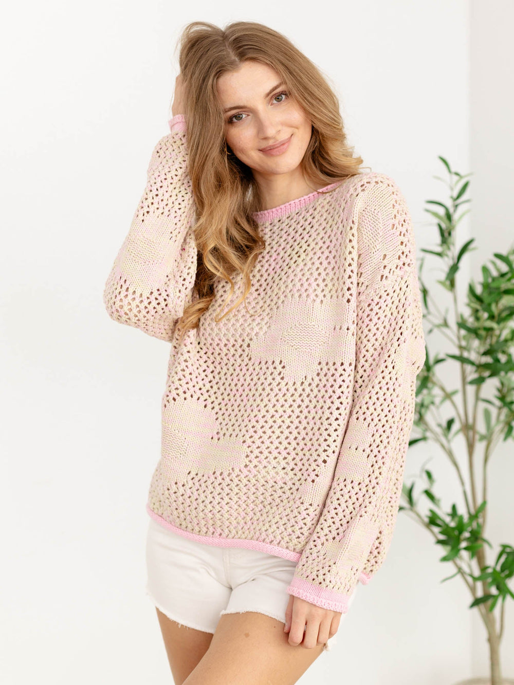 Floral Pattern Knit Open SweaterSweaters