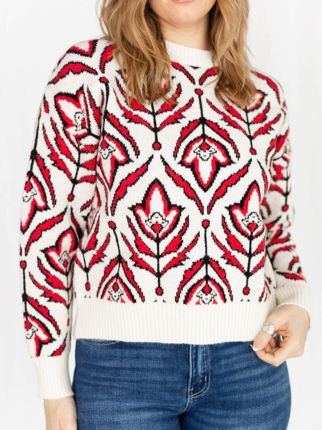red floral print sweater