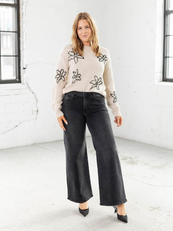 floral stitched neutral sweater