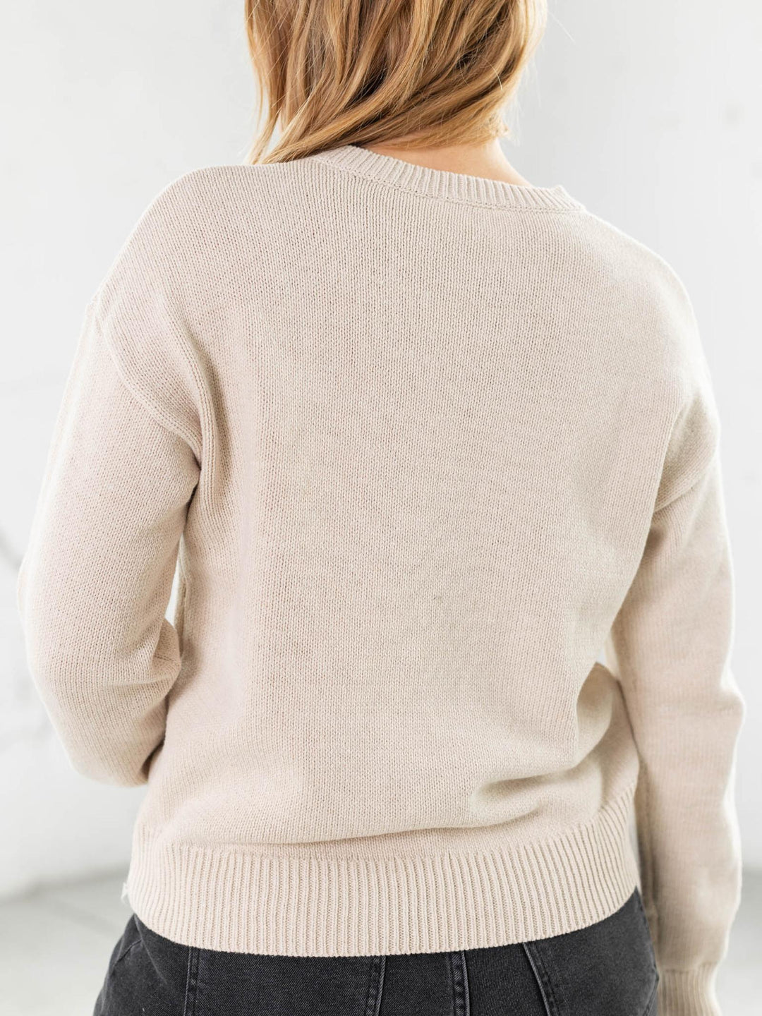 floral stitched neutral sweater