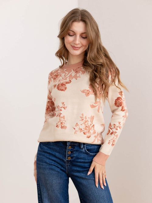 floral crew neck sweater