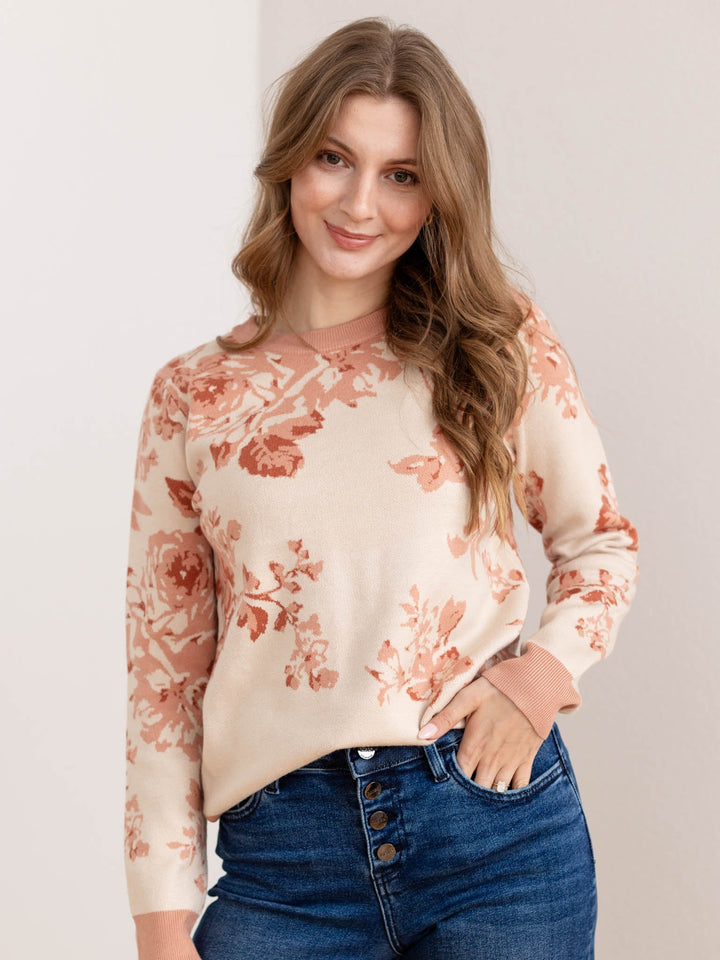 floral crew neck sweater