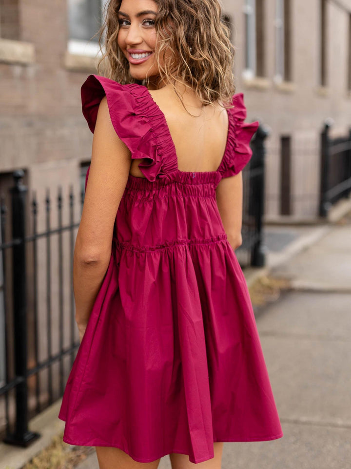 Flowy Square Neck Ruffle Sleeve Mini Dress