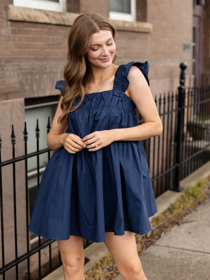 Flowy Square Neck Ruffle Sleeve Mini Dress