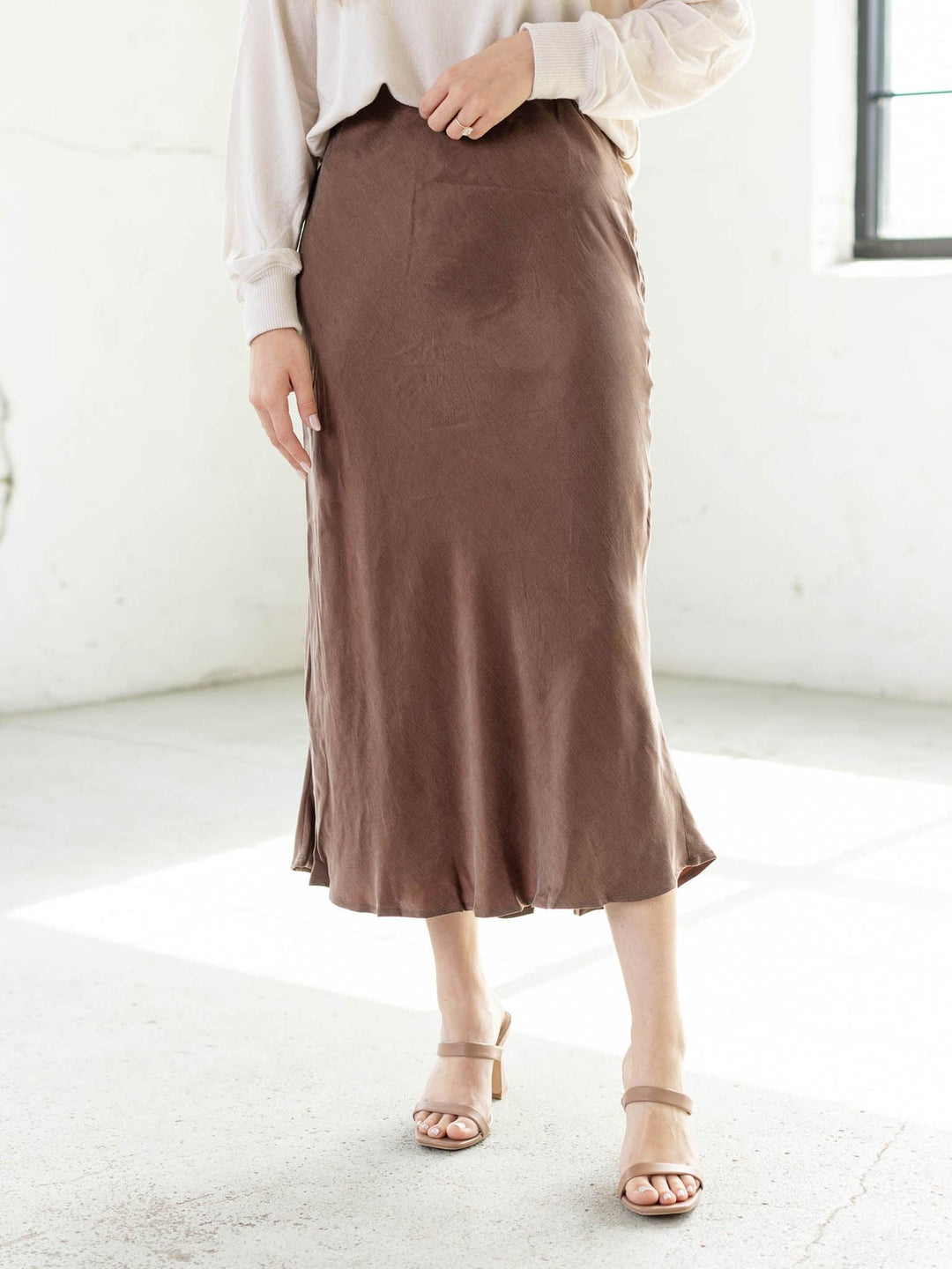brown sueded midi skirt