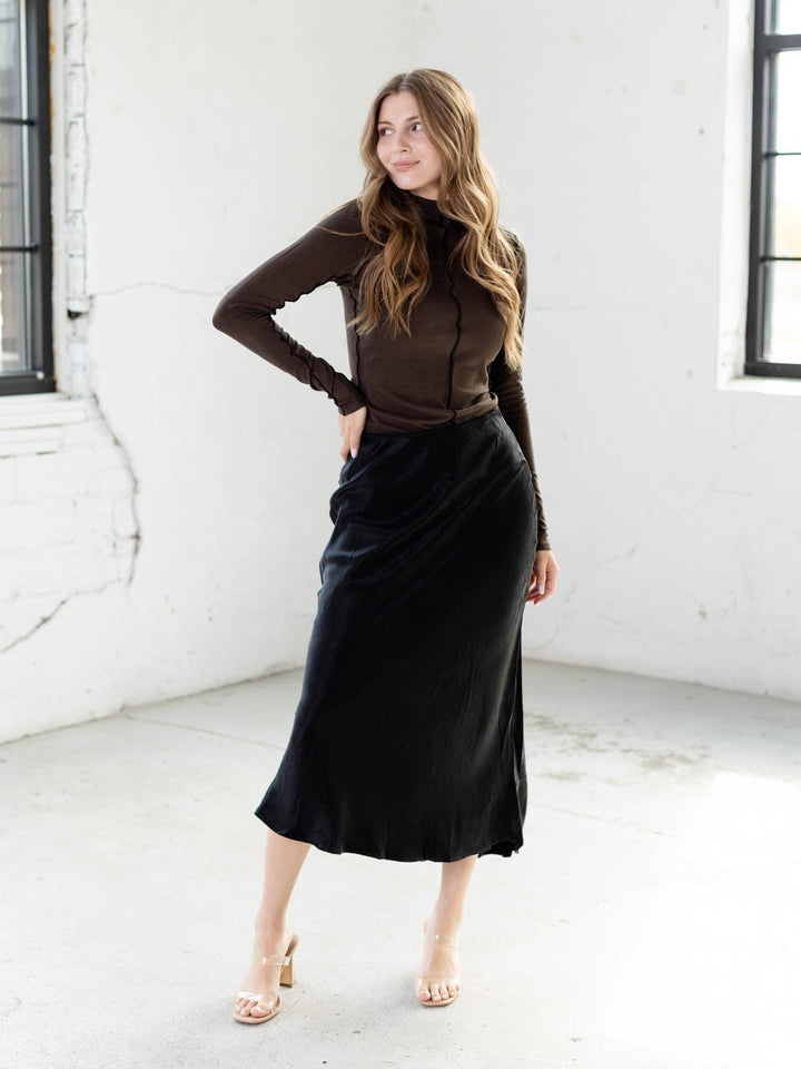 charcoal black soft midi skirt