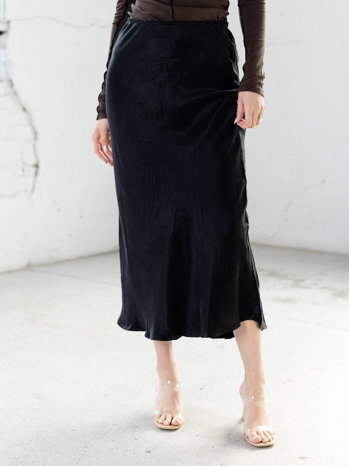 charcoal black soft midi skirt