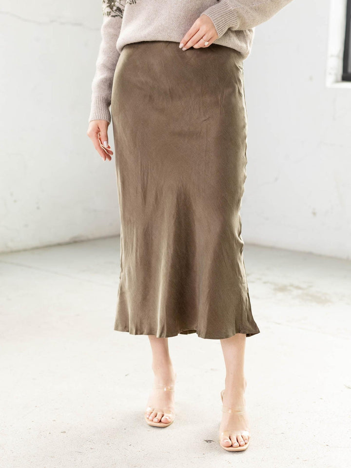 olive suede midi skirt