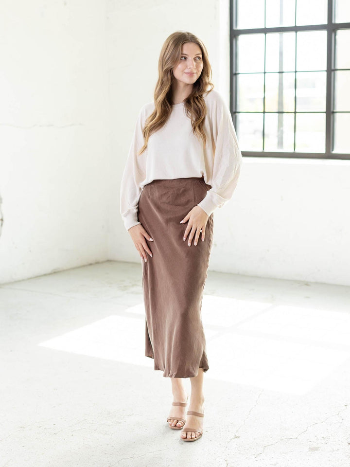 brown sueded midi skirt