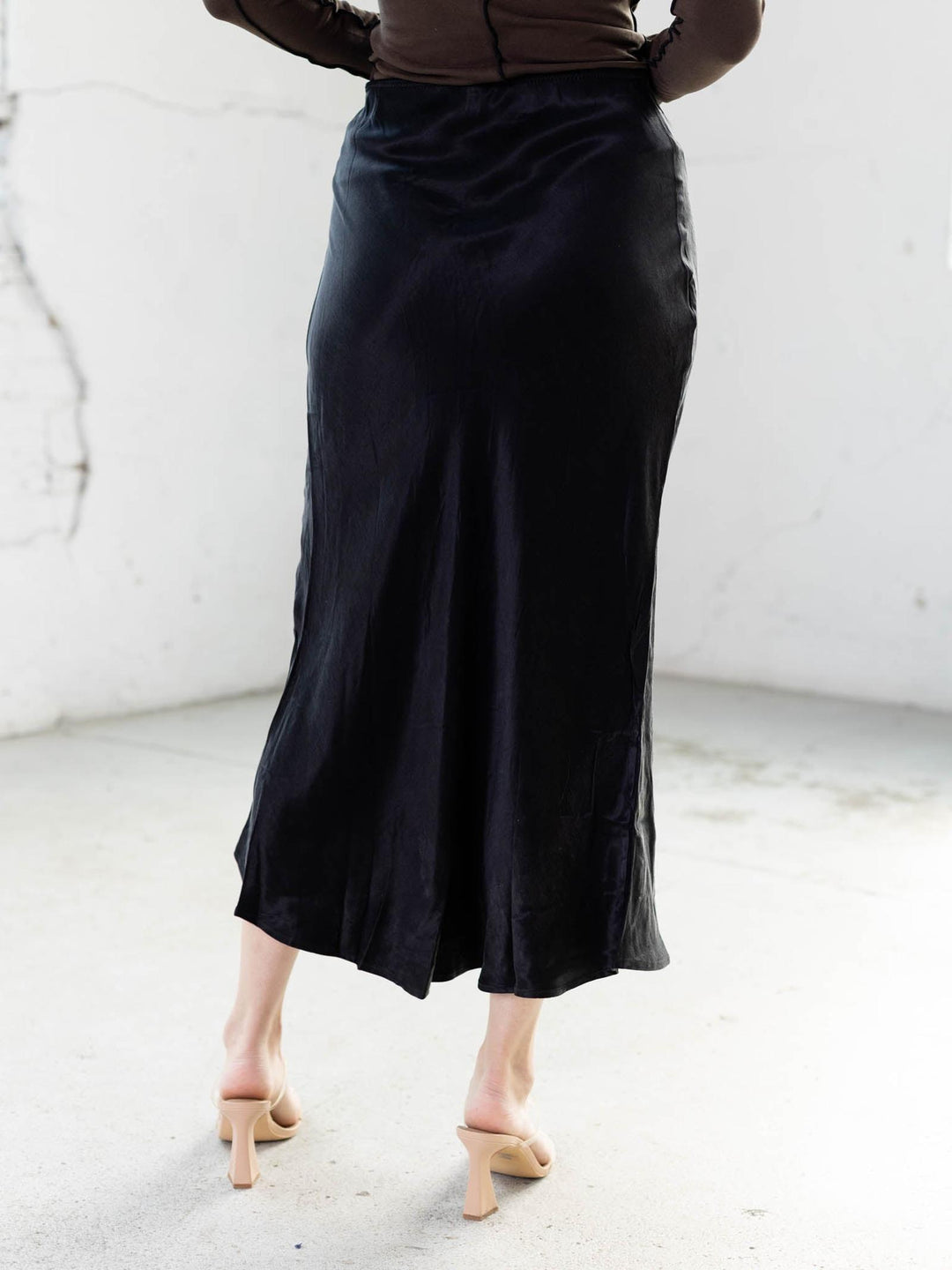 charcoal black soft midi skirt