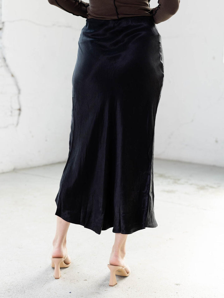 charcoal black soft midi skirt
