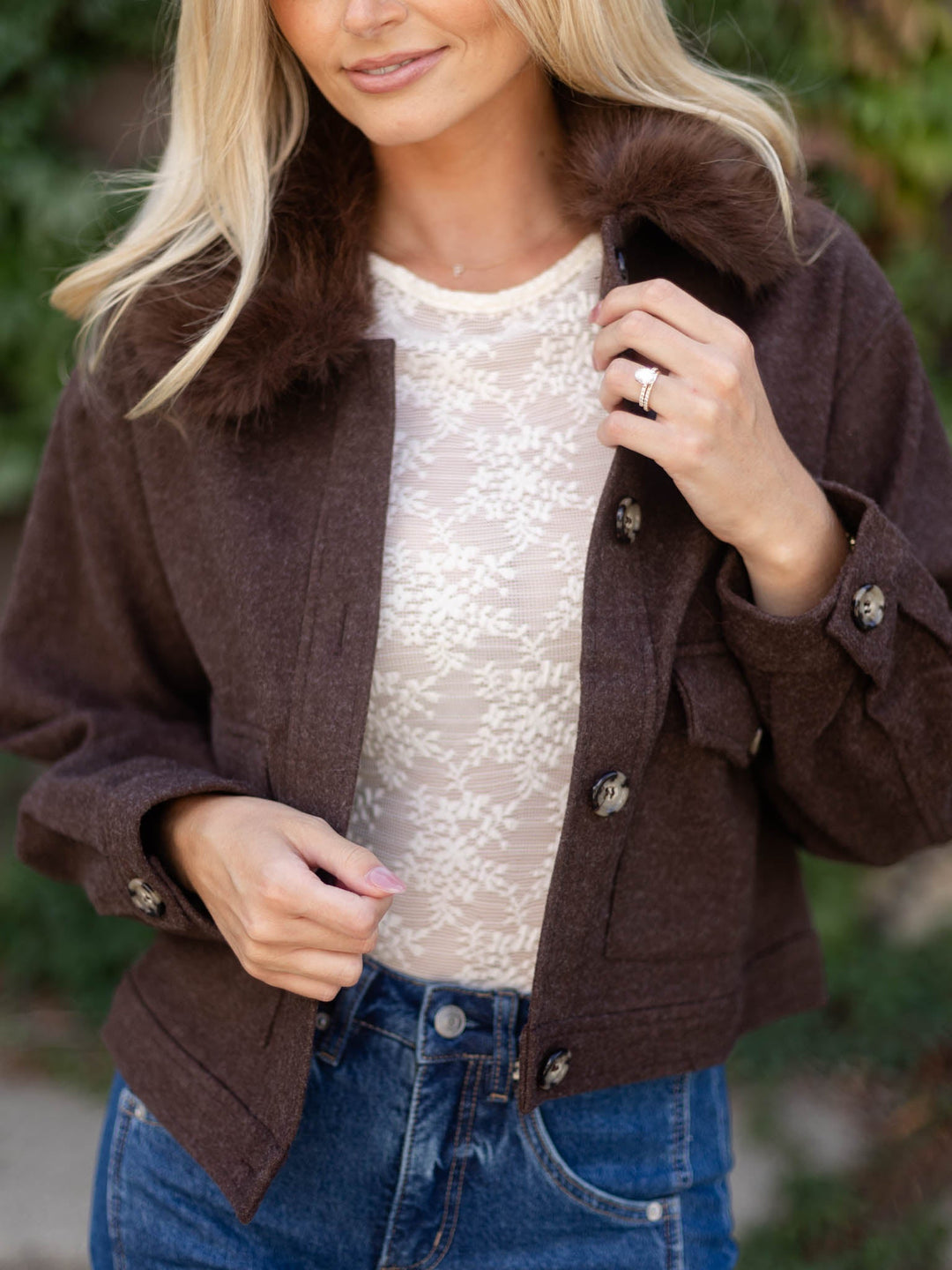 Fluffy Detachable Button Down Loose Fit Jacket
