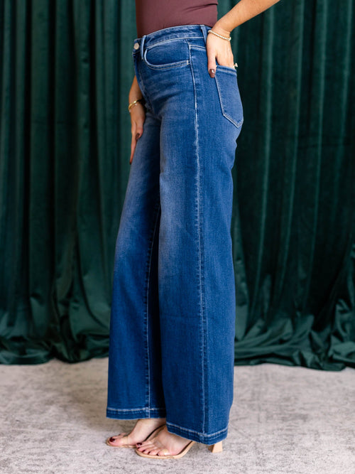 wide leg medium wash trouser denim