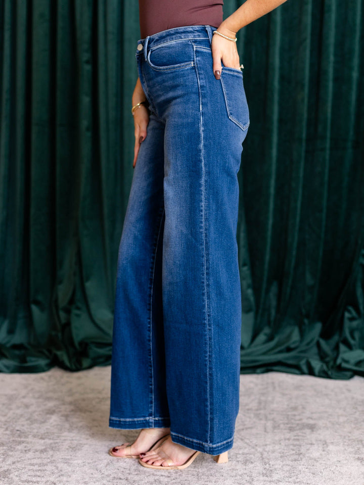 wide leg medium wash trouser denim