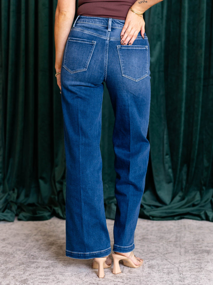wide leg medium wash trouser denim