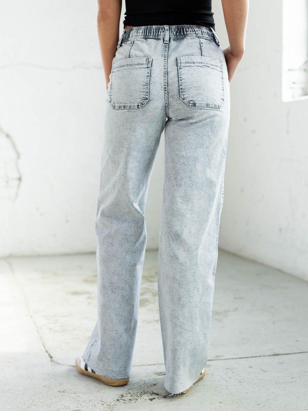 distressed denim with drawstring
