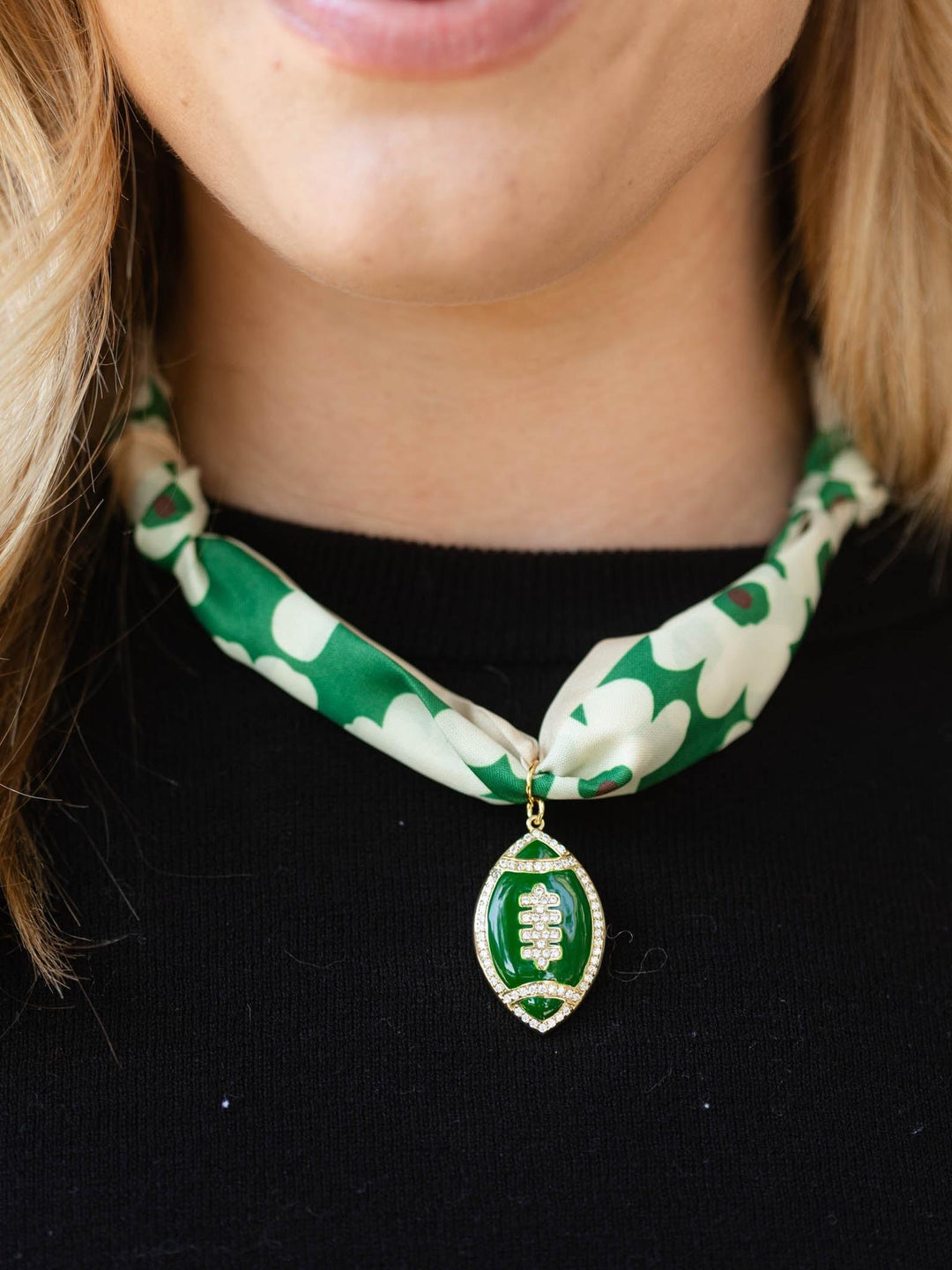 floral green football necklace