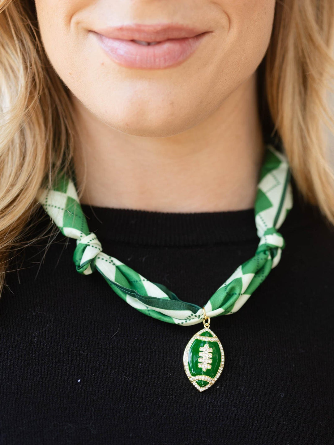 green plaid football necklace