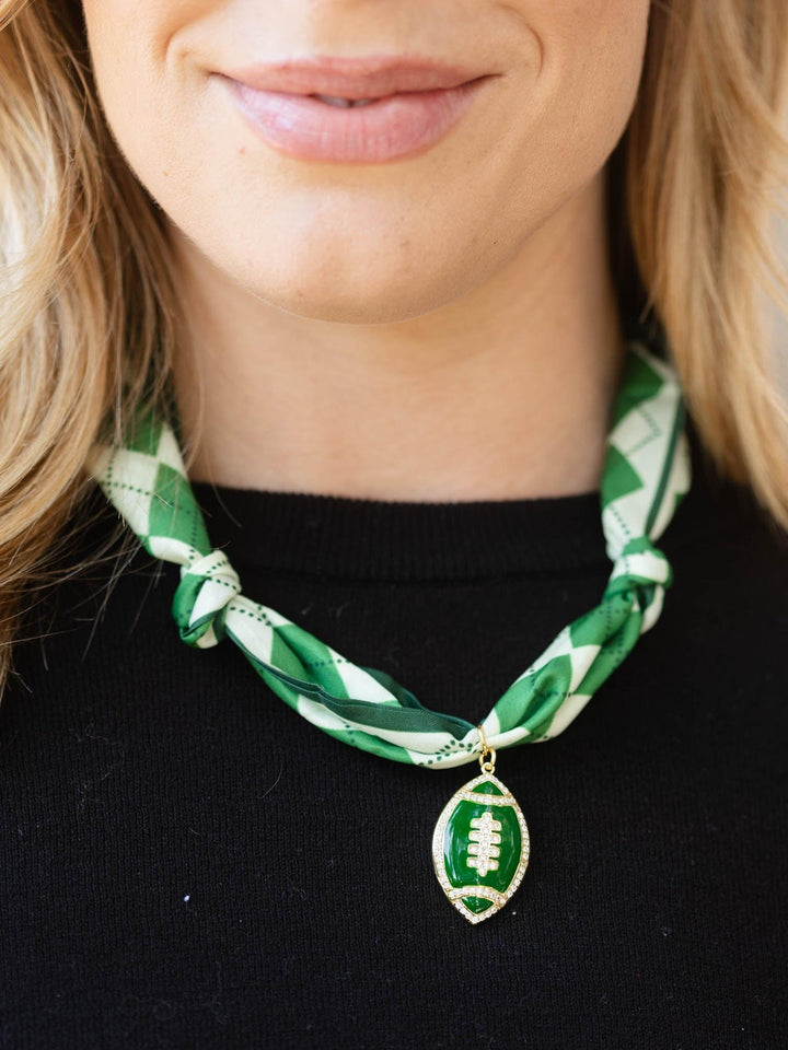 green plaid football necklace