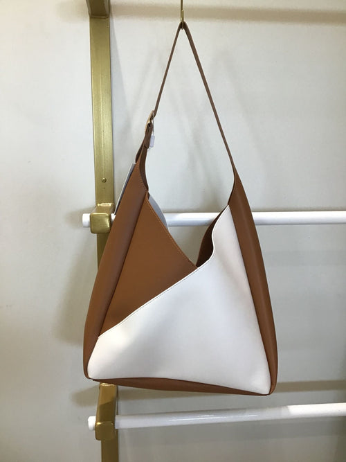 ivory and tan two tone colorblock bag