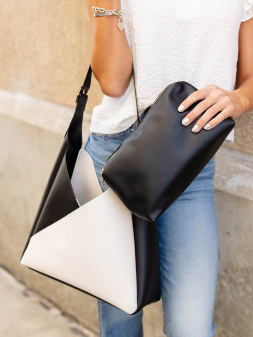 black and ivory colorblock tote