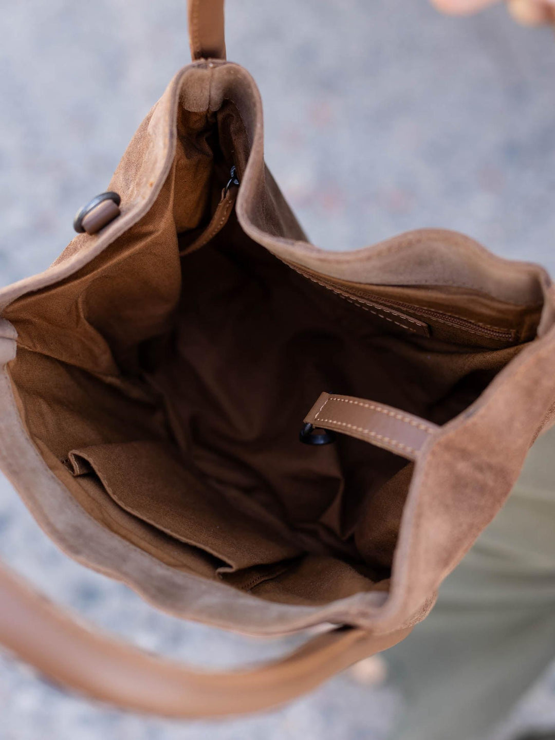 suede bucket bag