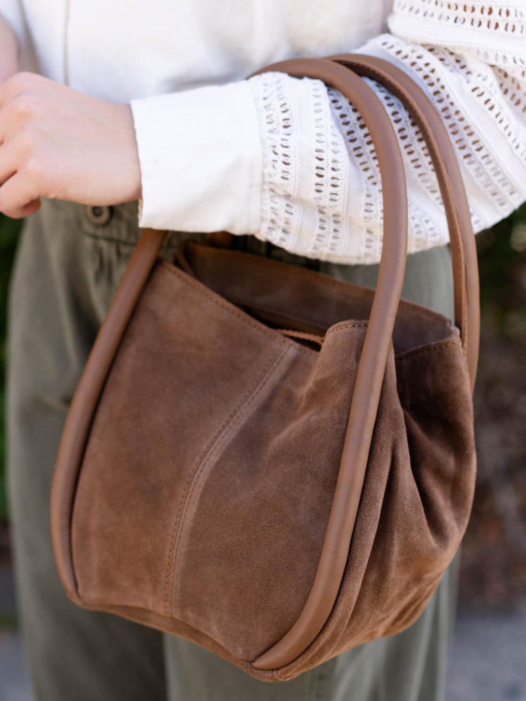suede bucket bag