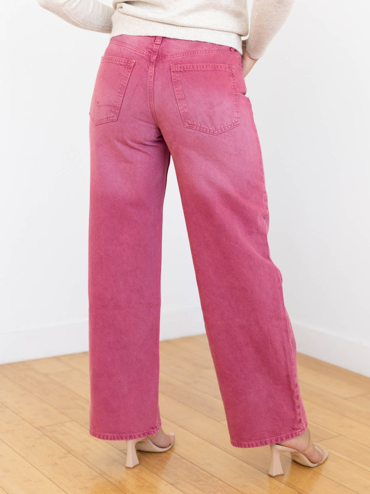 washed burgundy straight leg jeans