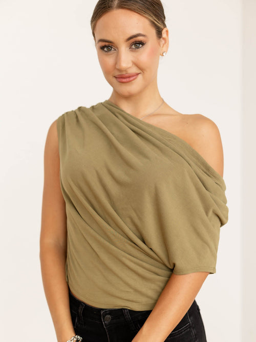 olive green slouchy short sleeve top