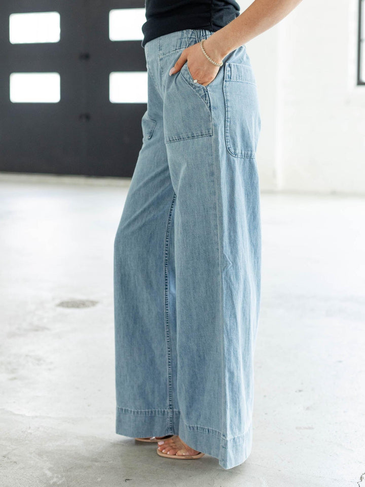 wide leg patch pocket denim