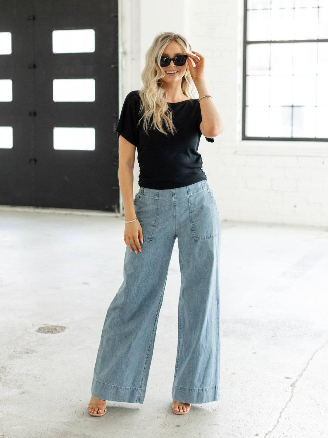 wide leg patch pocket denim