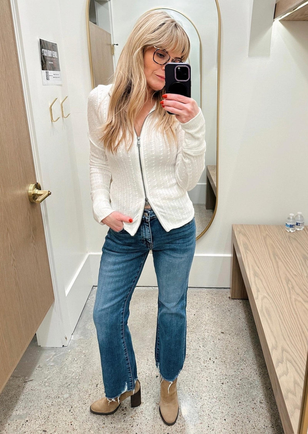 cable knit zip through top