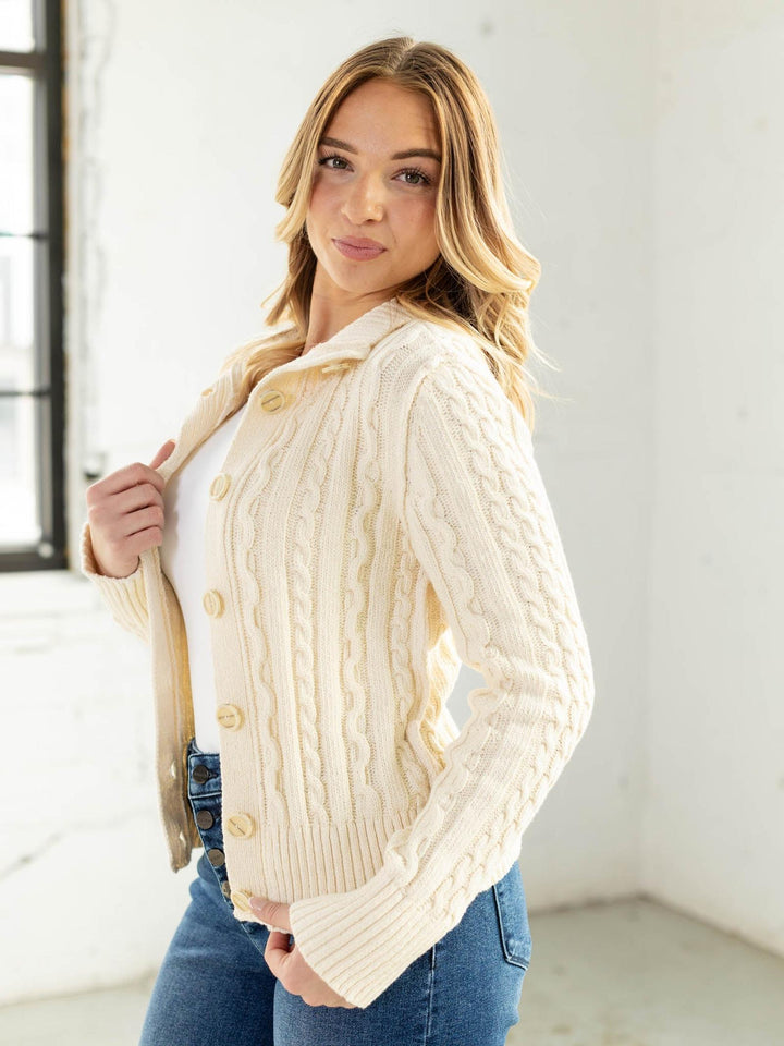 cable knit fitted cardigan