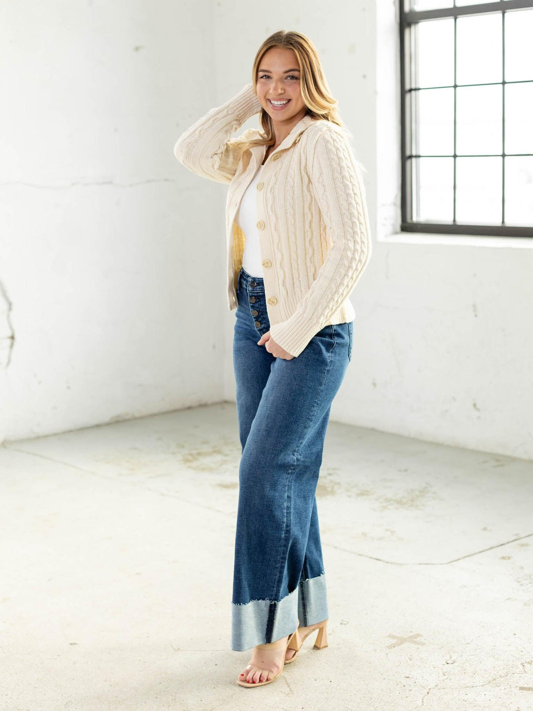 cable knit fitted cardigan