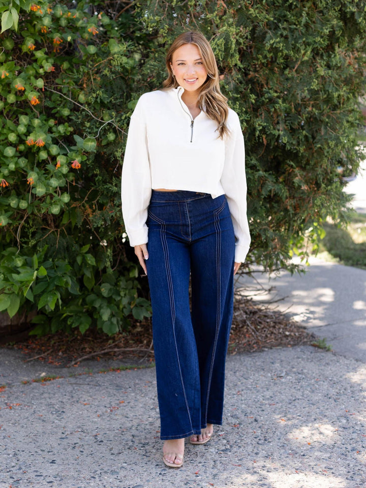 cropped white quarter zip
