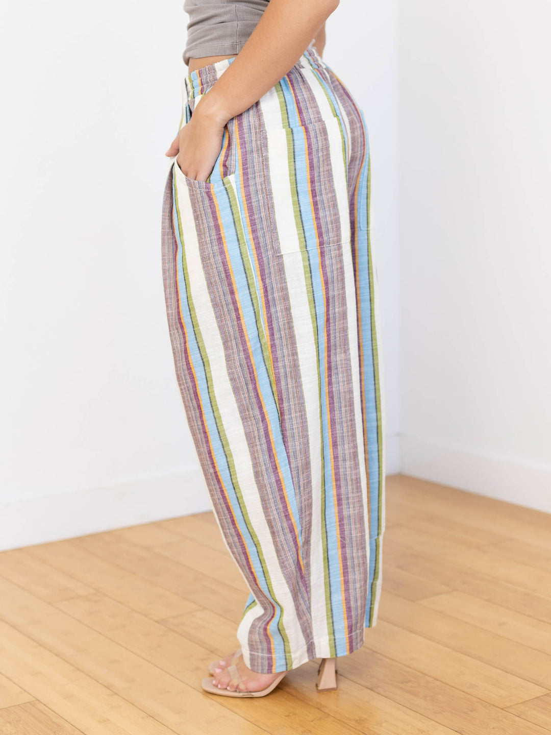 colorful washed stripe drawstring pants