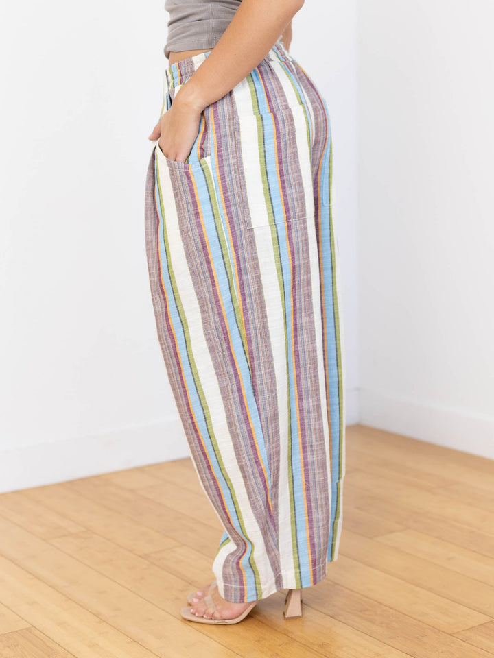 colorful washed stripe drawstring pants