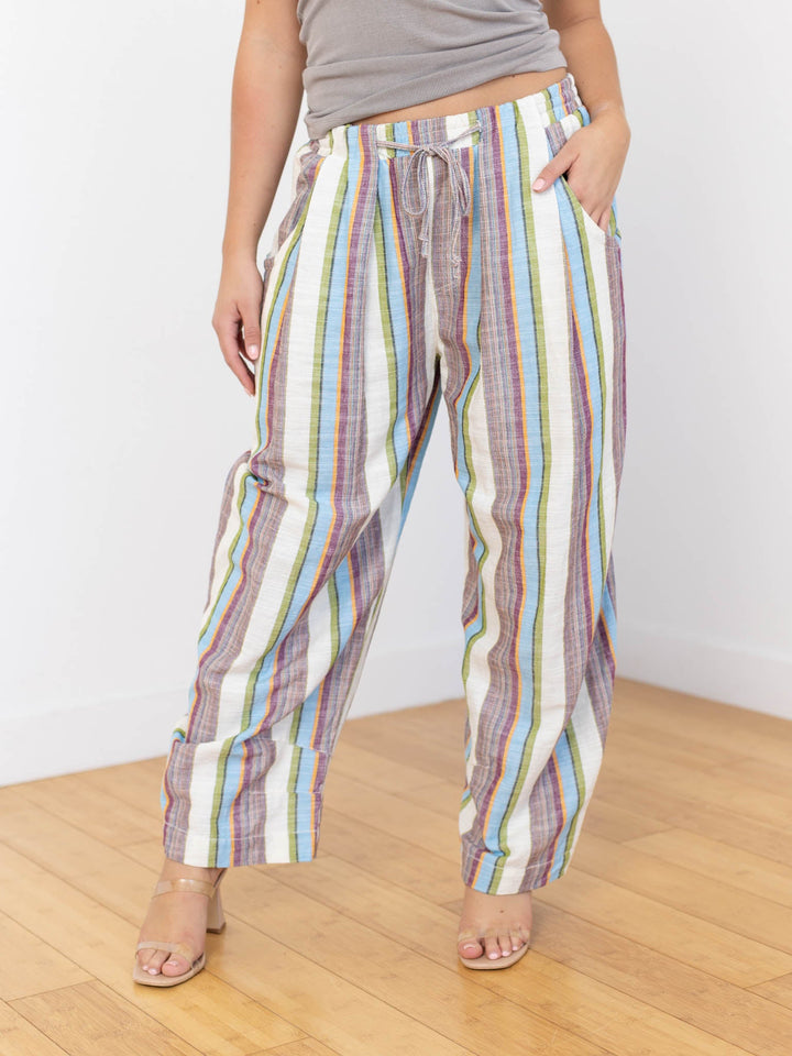 colorful washed stripe drawstring pants