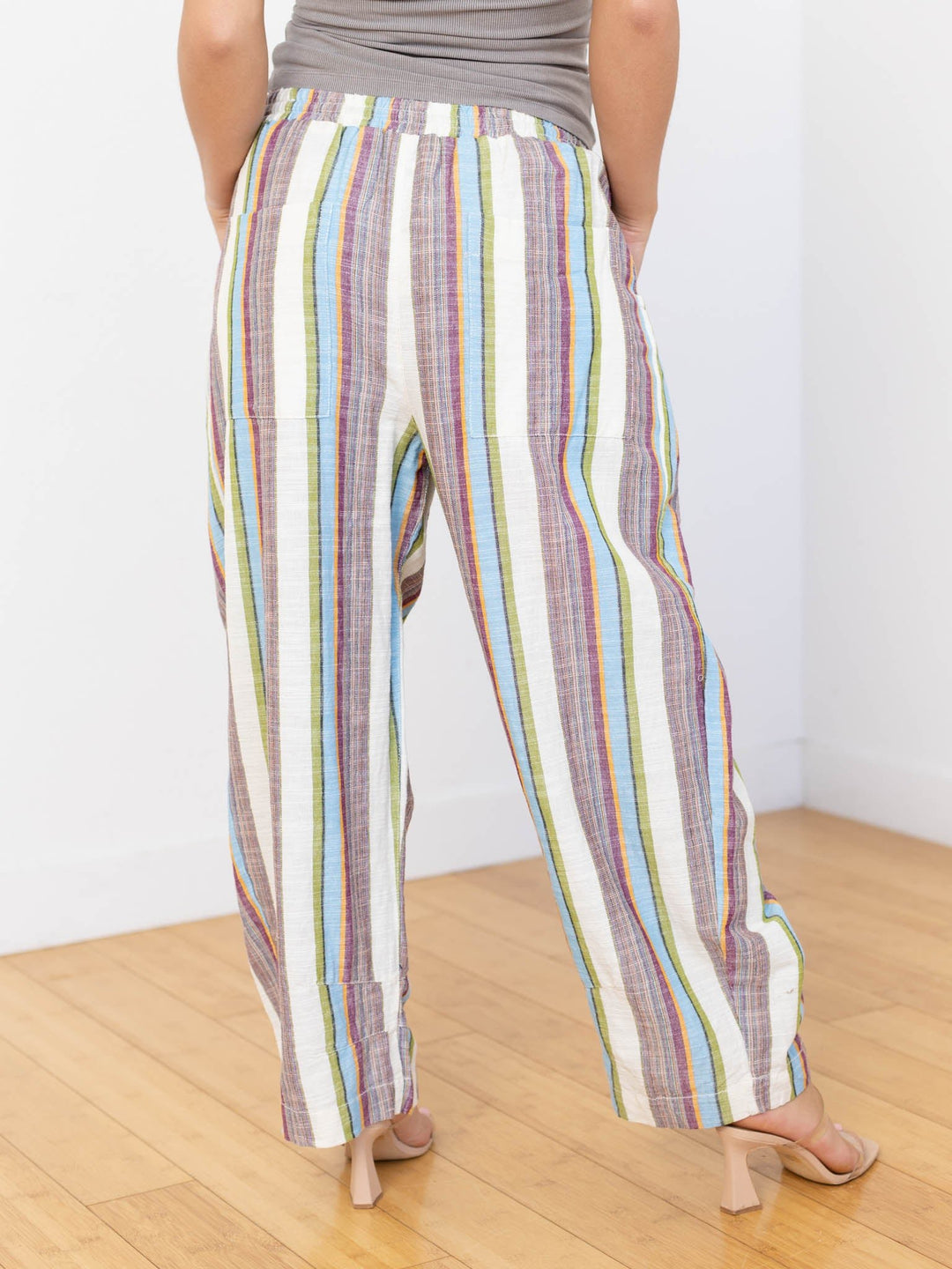 colorful washed stripe drawstring pants