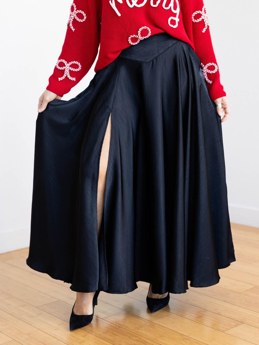 side slit black maxi skirt