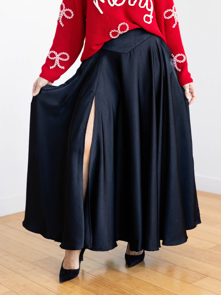 side slit black maxi skirt