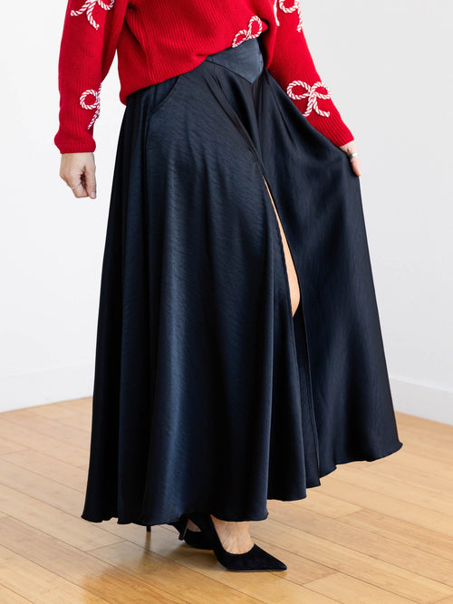 side slit black maxi skirt