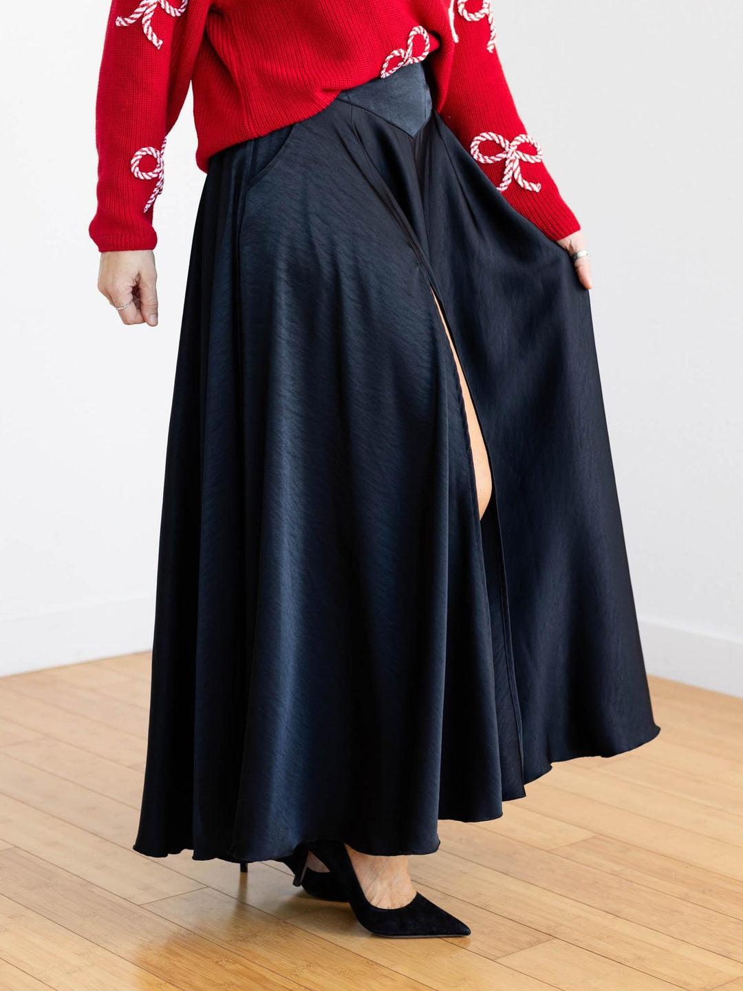 side slit black maxi skirt