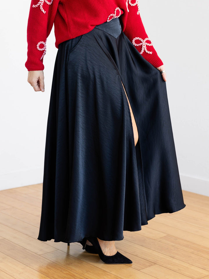 side slit black maxi skirt