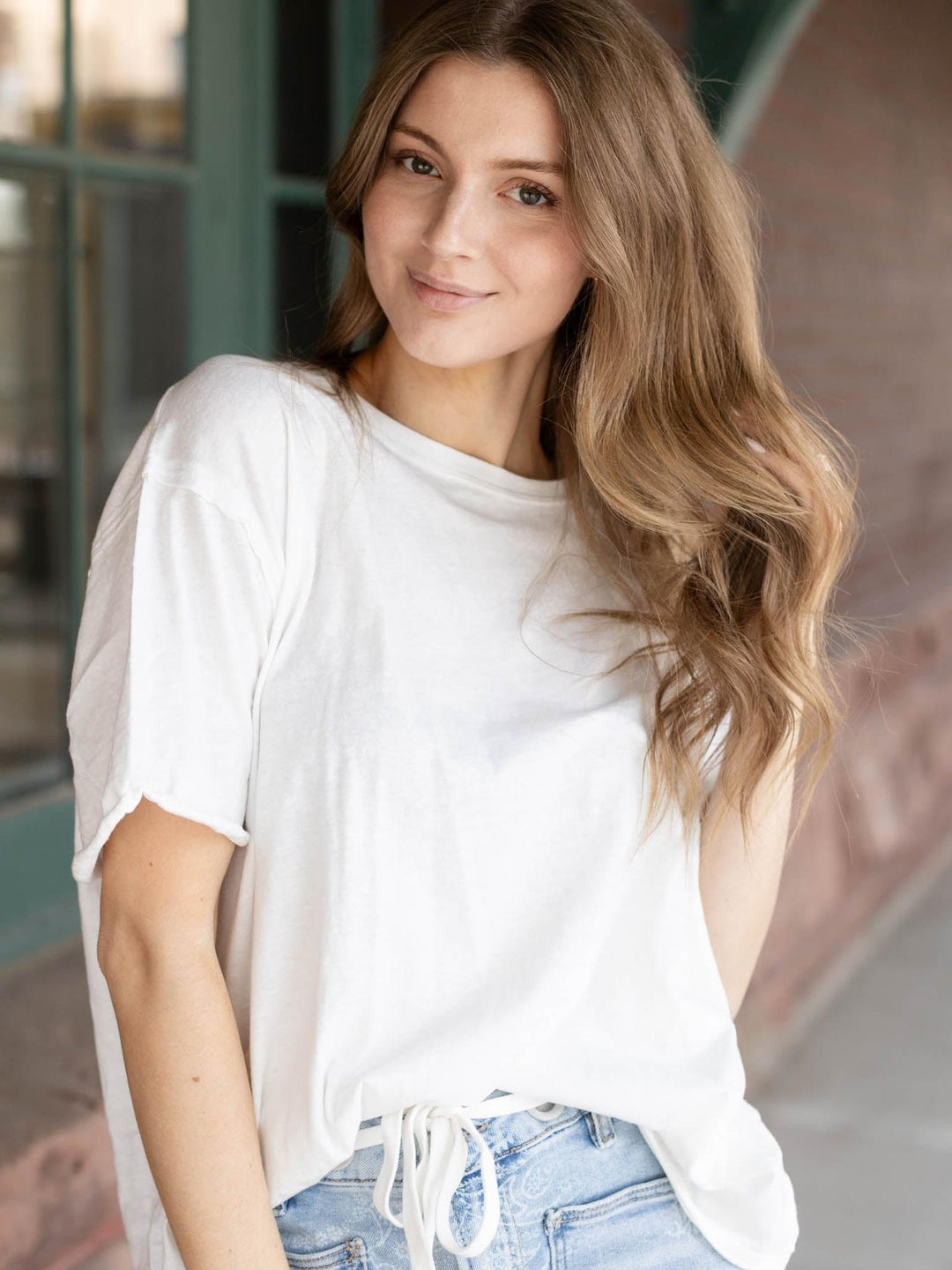 white oversized basic tee