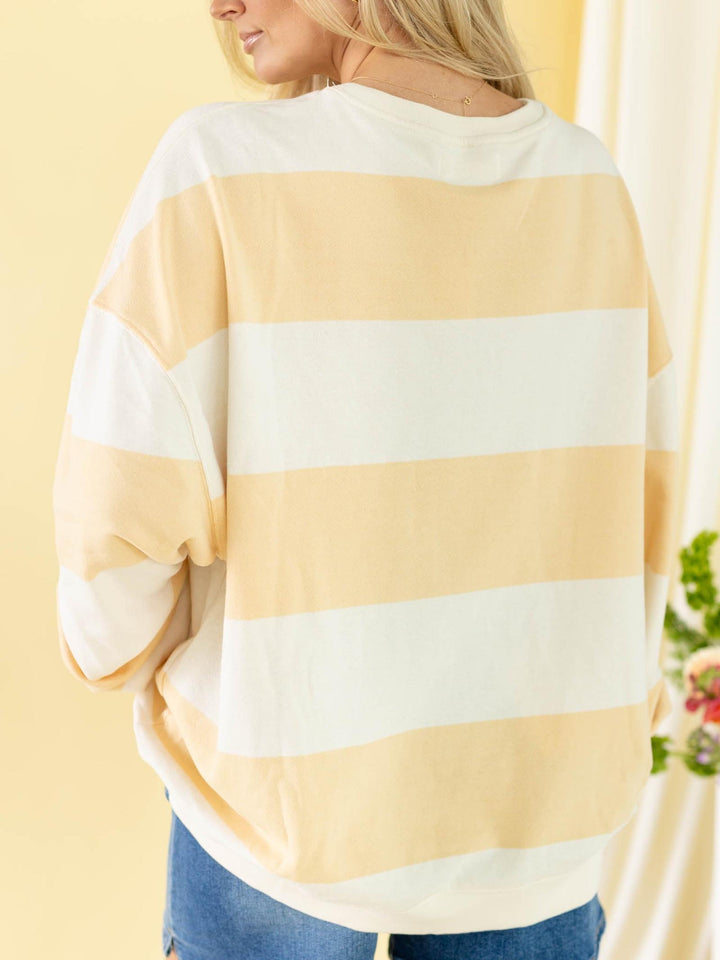 wide stripe classic crew neck sweater