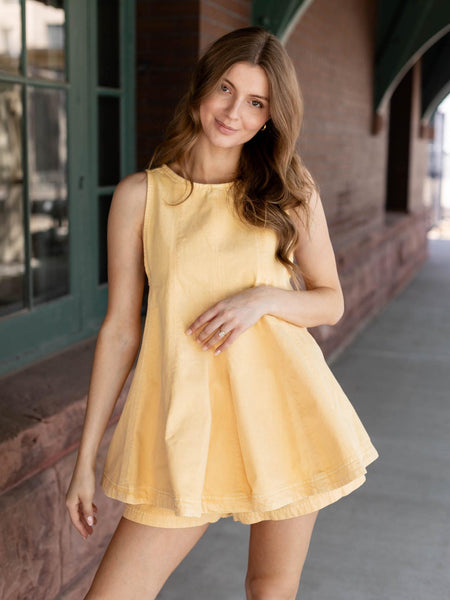 Free People Cassius Denim Short Set – Peplum Top & Relaxed Shorts