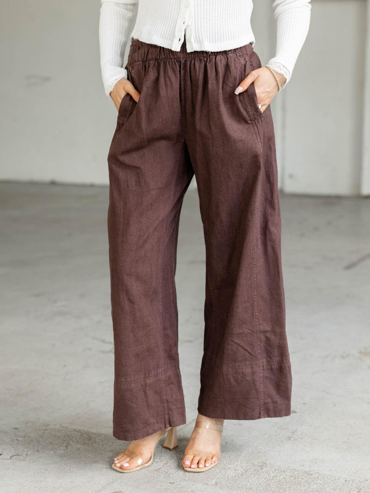pull on wide leg cream linen pants