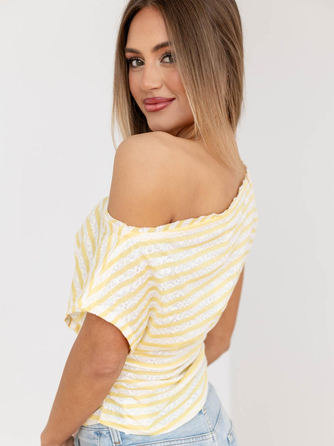 striped off the shoulder top